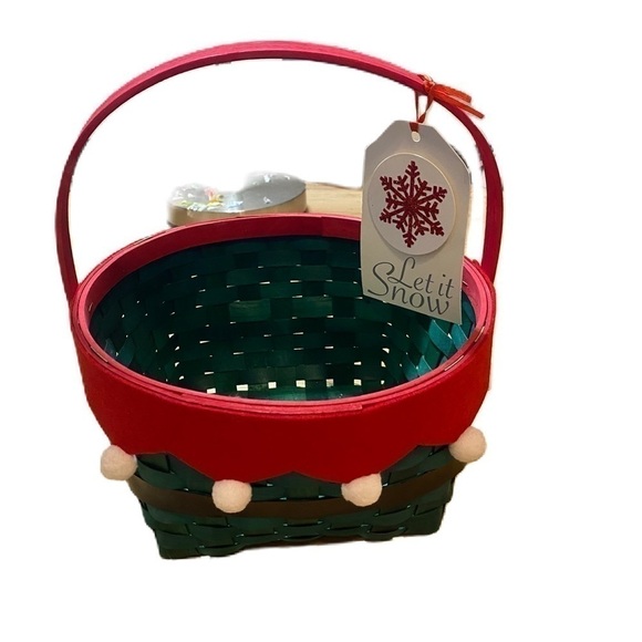 Elf Woven Basket Green Red Christmas Gift Holder NEW Holiday Handle - Picture 3 of 5